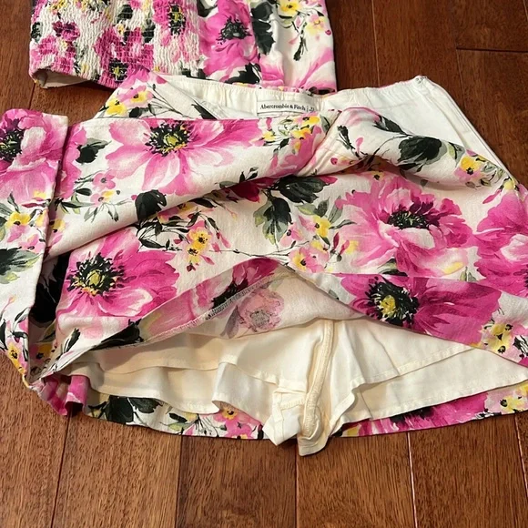 Abercrombie & Fitch Pink Floral Skirt Set linen blend